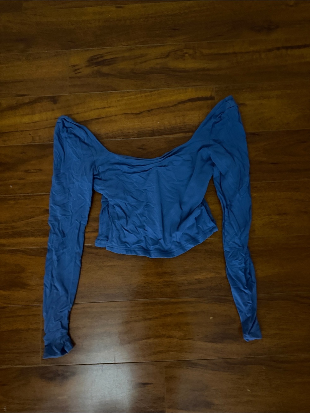 Blue Long-Sleeve Off-Shoulder Crop Top - Women